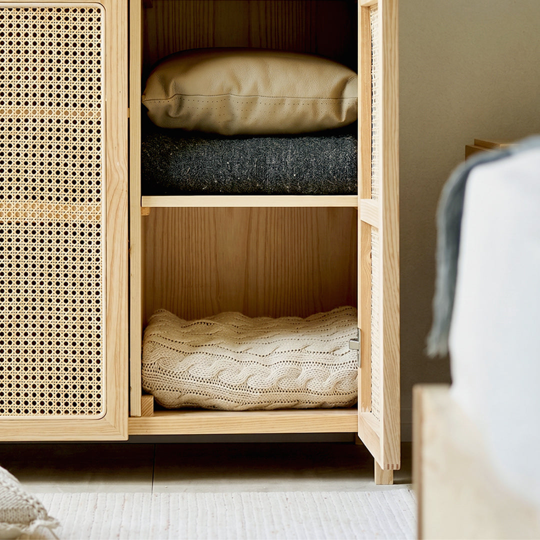 Amelia Rattan Wardrobe, Solid Wood & Rattan