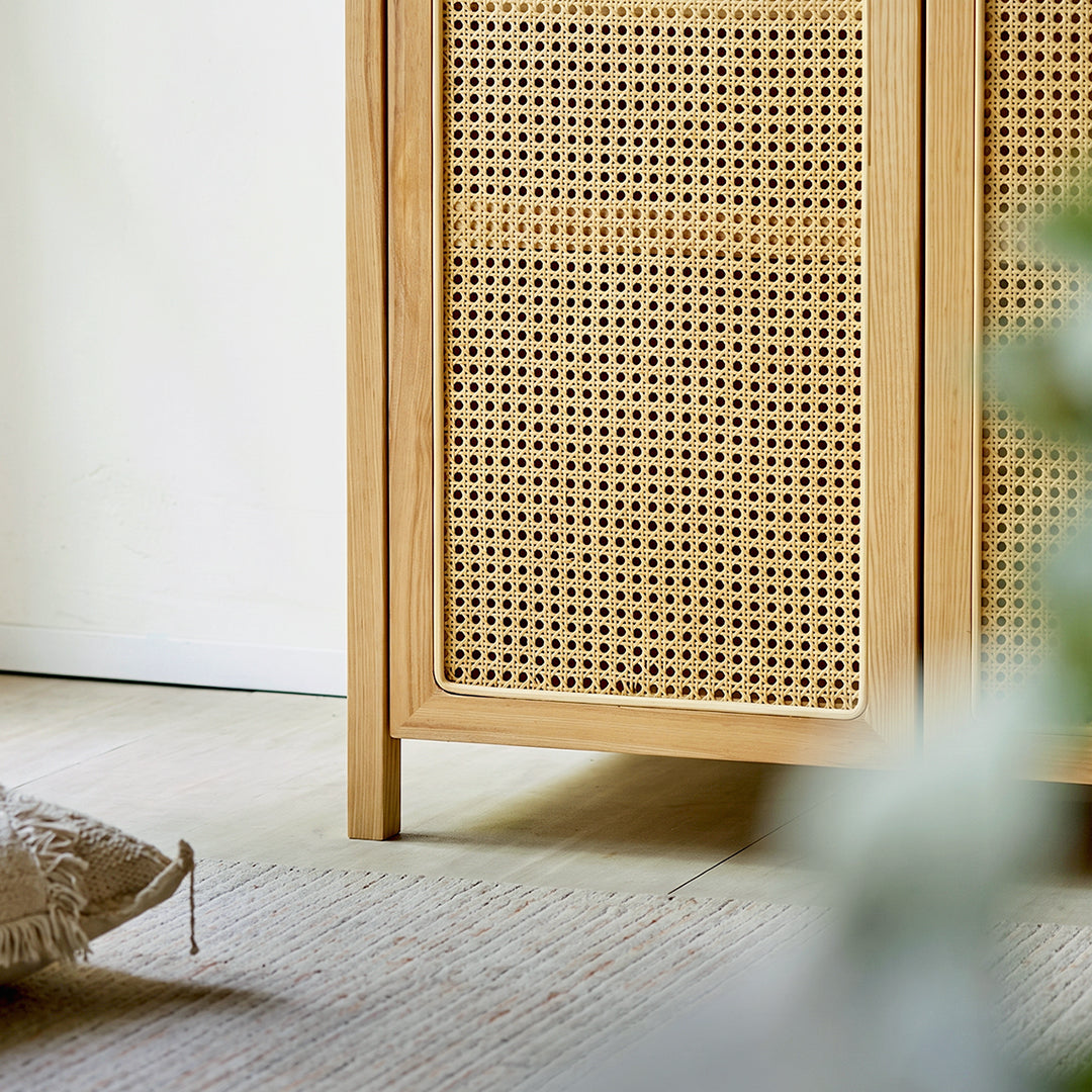 Amelia Rattan Wardrobe, Solid Wood & Rattan