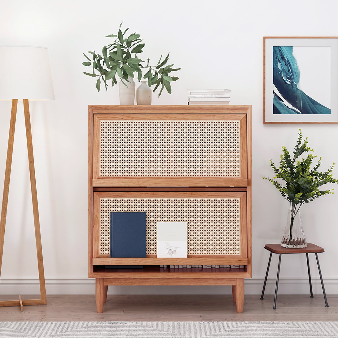 Duo Sideboard, Side Cabinet, Rattan & Wood