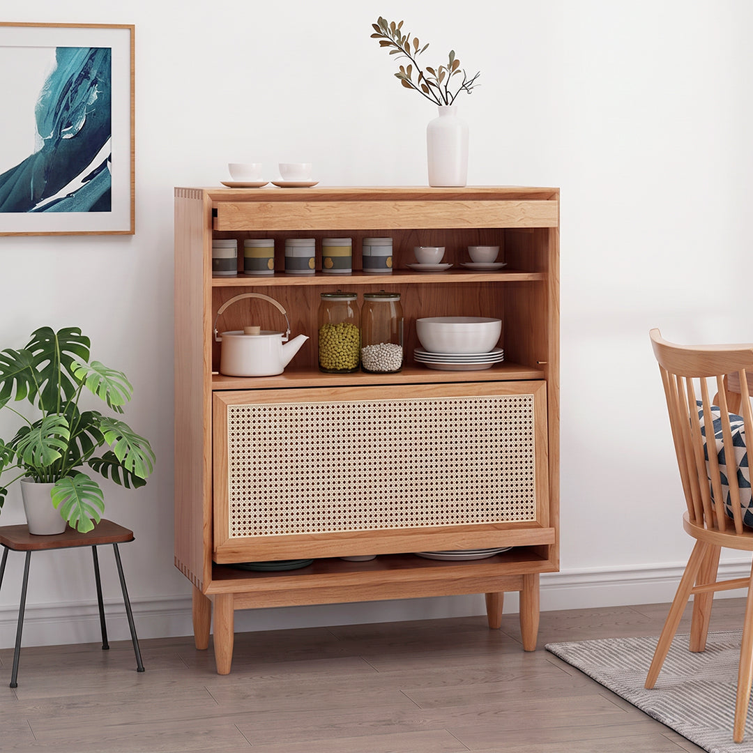 Duo Sideboard, Side Cabinet, Rattan & Wood