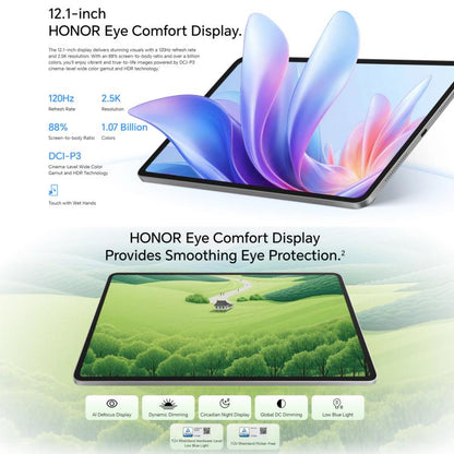 Honor Pad 10 WiFi Tablet PC, 12.1 inch 8GB+128GB MagicOS 9.0 Qualcomm Snapdragon 7 Gen3 Octa Core, 8GB+128GB