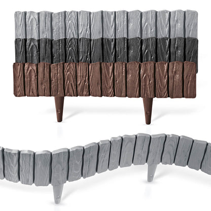 Lawn Edging, Plastic Palisade Wood Effect, 2.32m, Gray
