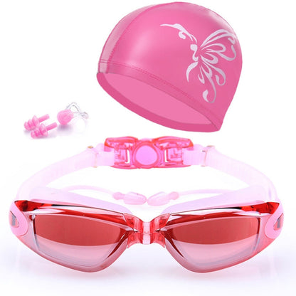High-definition Waterproof Fogproof Swimming Goggles with Swimming Cap, Swimming Goggles with Cap (Black), Swimming Goggles with Cap (Pink), Swimming Goggles with Cap (Blue)