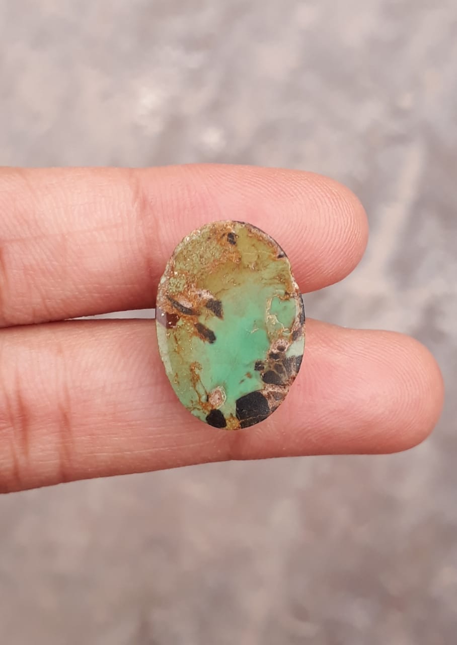 13.8ct Natural Turquoise, Green Matrix Turquoise, Shajri Feroza, Real Firoza Stone,Dimensions-20x14mm