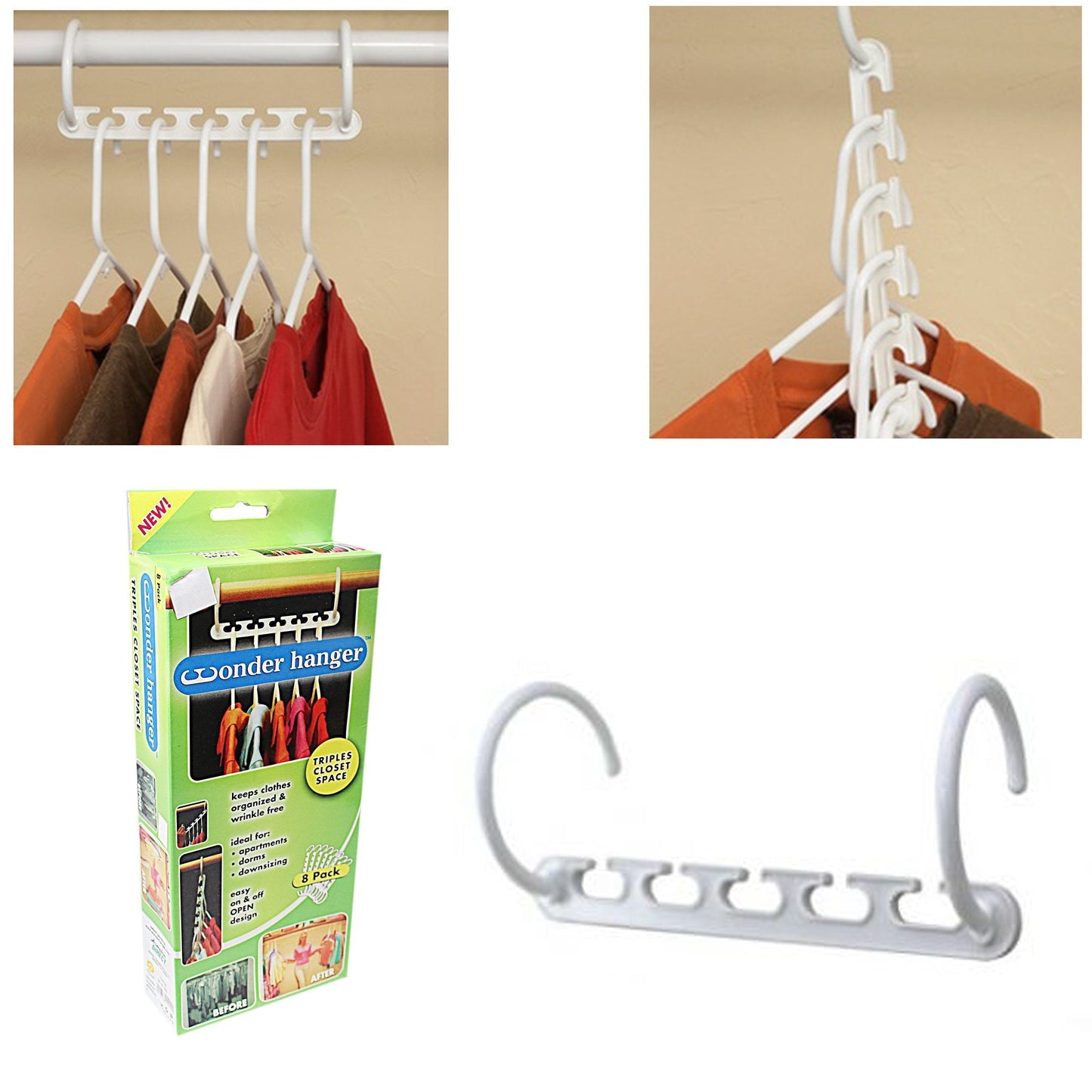 Wonder Hanger Space Saver Rack Pack of 8 Closet Organizer Bundle