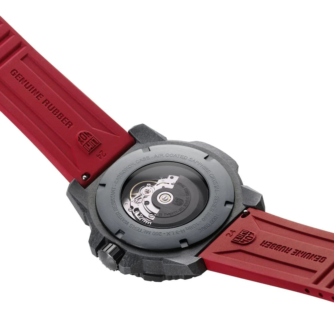 Luminox Master Carbon SEAL Automatic 45 mm Military Dive Watch - Black Dial Red Strap