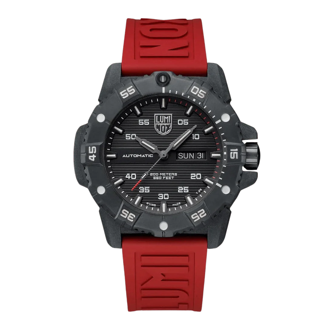 Luminox Master Carbon SEAL Automatic 45 mm Military Dive Watch - Black Dial Red Strap