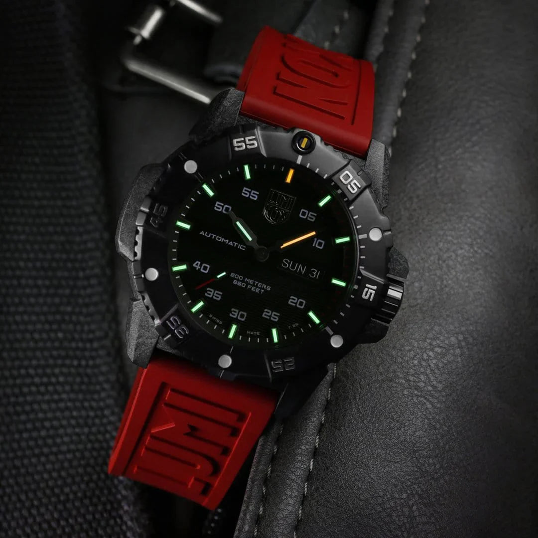 Luminox Master Carbon SEAL Automatic 45 mm Military Dive Watch - Black Dial Red Strap