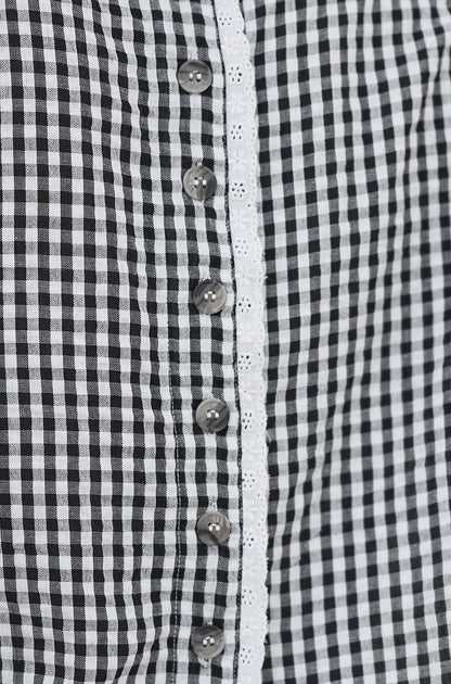 Yumi Black Gingham Cotton Top With Lace Trims