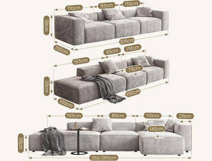 Yetta Three Seater, Four Seater Sofa, Corner Sofa, Grey Velvet