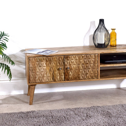 Marlow Light Mango Wood TV Stand with 2 Doors & 2 Shelves
