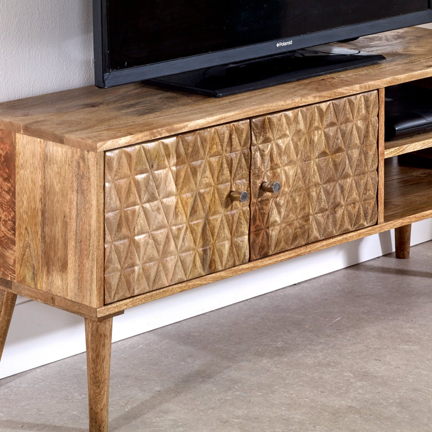 Marlow Light Mango Wood TV Stand with 2 Doors & 2 Shelves