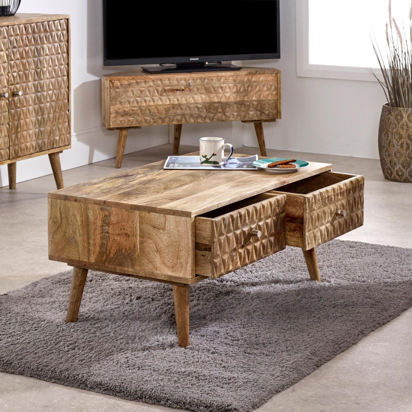 Marlow Light Mango Wood Corner TV Stand