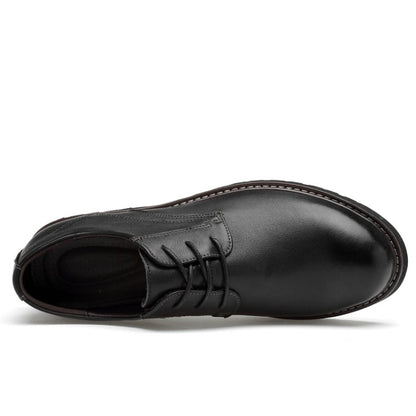 Round Head Solid Color First Layer Cowhide Casual Shoes for Men, 48