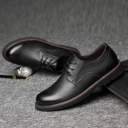Round Head Solid Color First Layer Cowhide Casual Shoes for Men, 48
