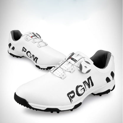PGM Golf Rotating Buckle Waterproof Microfiber Leather Breathable Non-slip Sneakers for Men(Color:White Green Size:45), 45