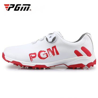 PGM Golf Rotating Buckle Waterproof Microfiber Leather Breathable Non-slip Sneakers for Men(Color:White Green Size:45), 45