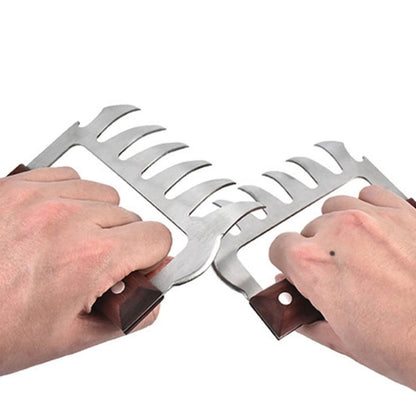 2 PCS Bear Claw Shaped stainless steel Barbecue Fork Chicken Shredded Wooden Handle  Anti-skid Creative Kitchen Fork Claw Meat Claw Splitter with, Meat Claw Splitter(Redwood), Meat Claw Splitter(Wood color)