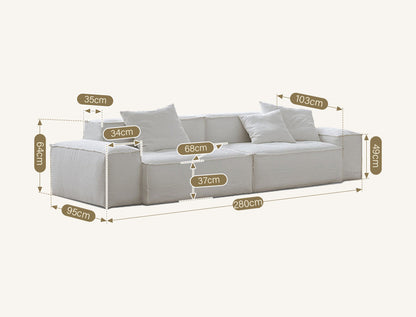 Zaavan Three Seater Sofa, Modular Sofa, White Linen