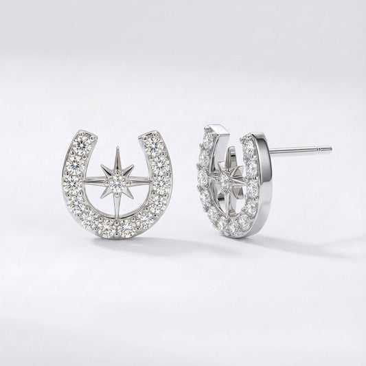 Zada Horseshoe Star Stud Earrings | Silver