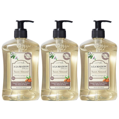 A LA MAISON Almond Hand Soap – French Craft, Plant-Based, 3-Pack (16.9 oz)