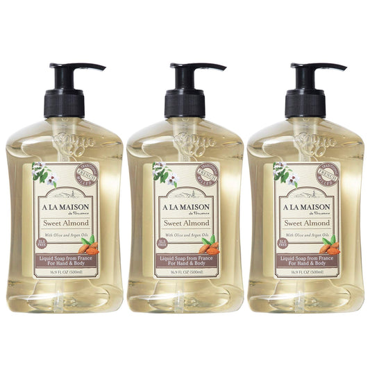 A LA MAISON Almond Hand Soap – French Craft, Plant-Based, 3-Pack (16.9 oz)