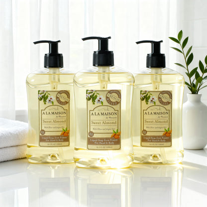 A LA MAISON Almond Hand Soap – French Craft, Plant-Based, 3-Pack (16.9 oz)