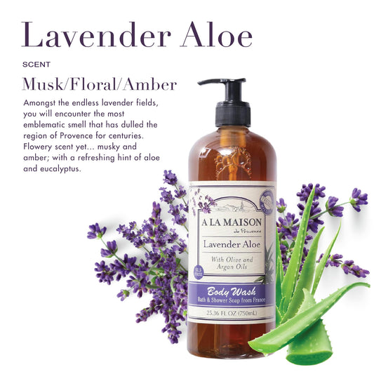 A LA MAISON Lavender Aloe Hydrating Body Wash – French Marseille Craft, 2 x 25.36 oz