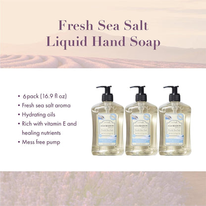 A LA MAISON French Liquid Hand Soap – Fresh Sea Salt (6-Pack, 16.9 oz) | Plant-Based, Vegan, Cruelty-Free