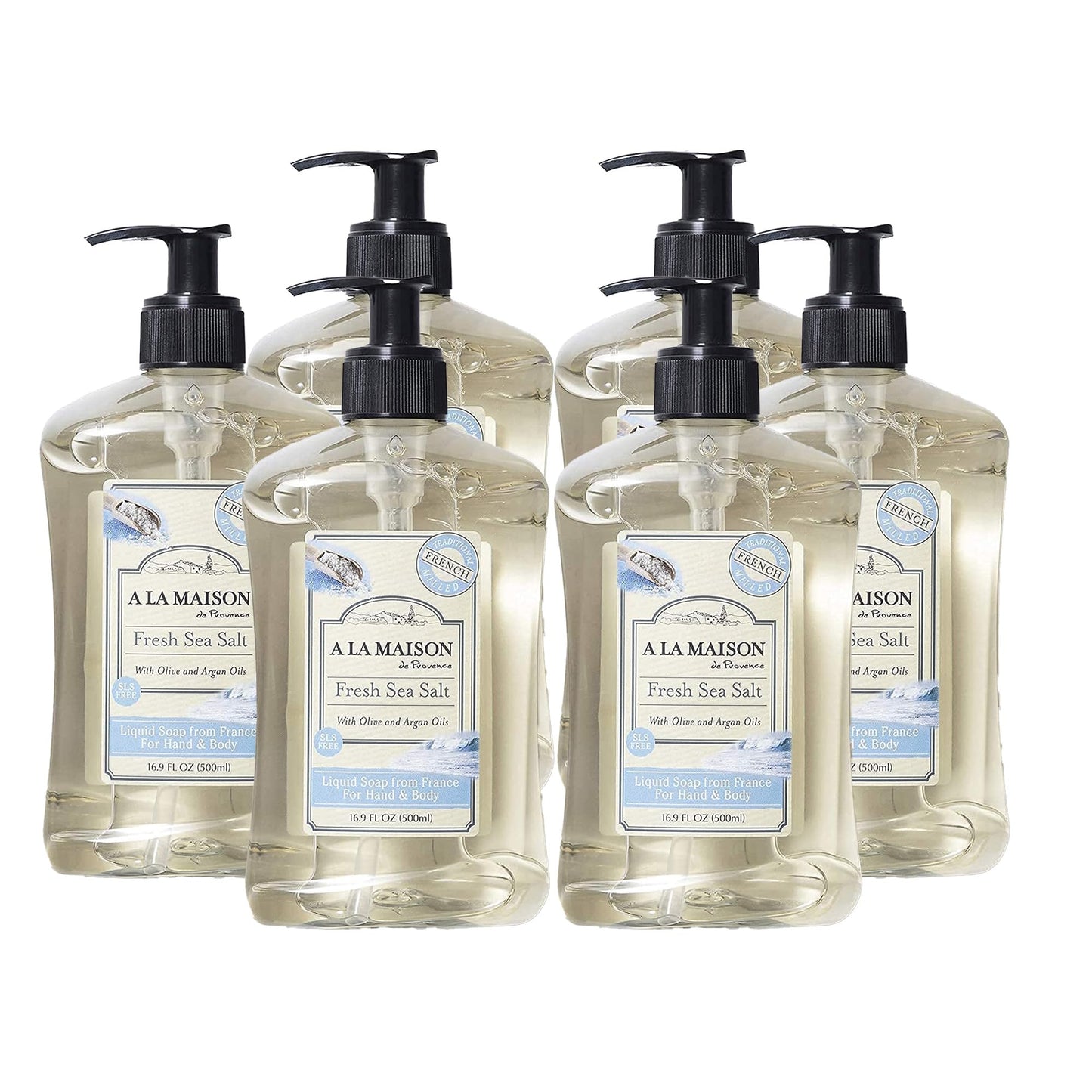 A LA MAISON French Liquid Hand Soap – Fresh Sea Salt (6-Pack, 16.9 oz) | Plant-Based, Vegan, Cruelty-Free