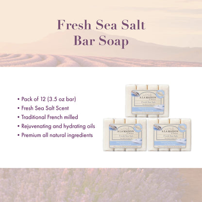 A LA MAISON Fresh Sea Salt Bar Soap – Triple Milled, Vegan & Biodegradable | 12 Bars x 3.5 oz