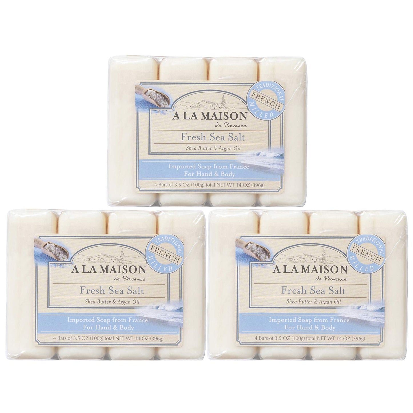 A LA MAISON Fresh Sea Salt Bar Soap – Triple Milled, Vegan & Biodegradable | 12 Bars x 3.5 oz