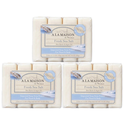 A LA MAISON Fresh Sea Salt Bar Soap – Triple Milled, Vegan & Biodegradable | 12 Bars x 3.5 oz
