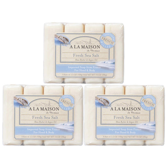 A LA MAISON Fresh Sea Salt Bar Soap – Triple Milled, Vegan & Biodegradable | 12 Bars x 3.5 oz