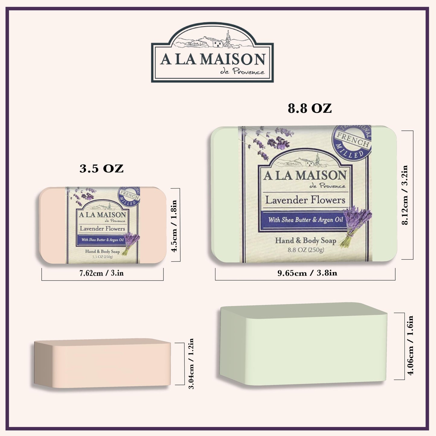A LA MAISON Lavender Flower Bar Soap — Triple Milled French Hand Soap, 3 Bars (8.8 oz total)