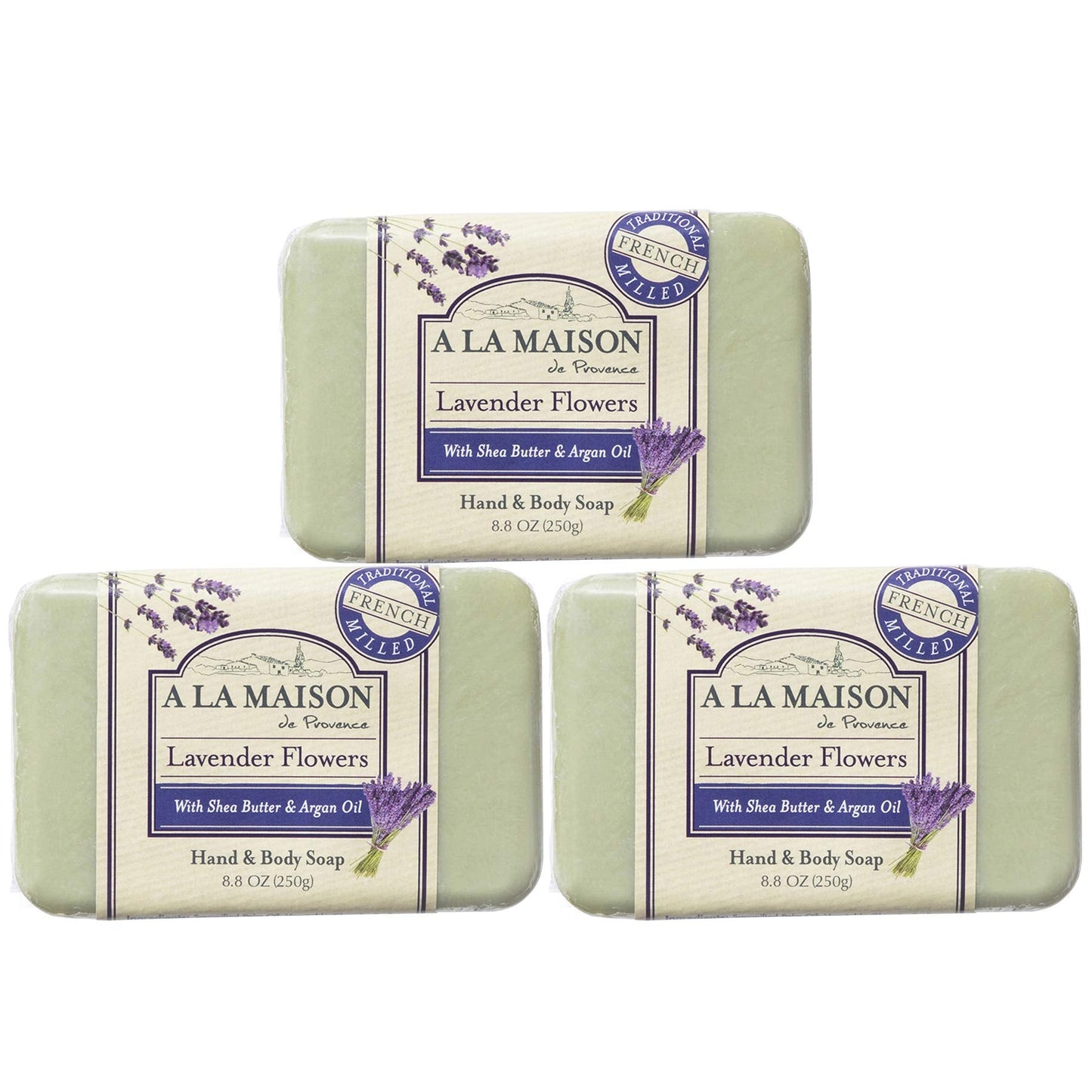 A LA MAISON Lavender Flower Bar Soap — Triple Milled French Hand Soap, 3 Bars (8.8 oz total)