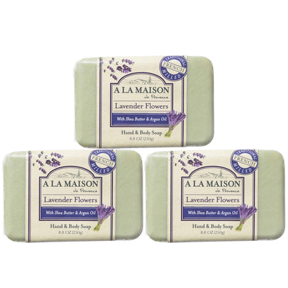 A LA MAISON Lavender Flower Bar Soap — Triple Milled French Hand Soap, 3 Bars (8.8 oz total)