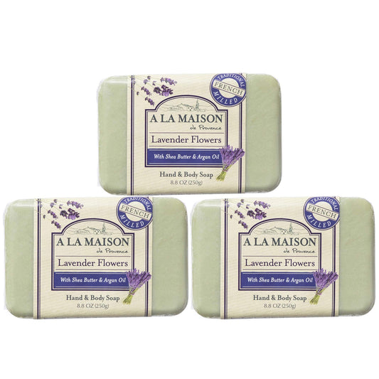A LA MAISON Lavender Flower Bar Soap — Triple Milled French Hand Soap, 3 Bars (8.8 oz total)