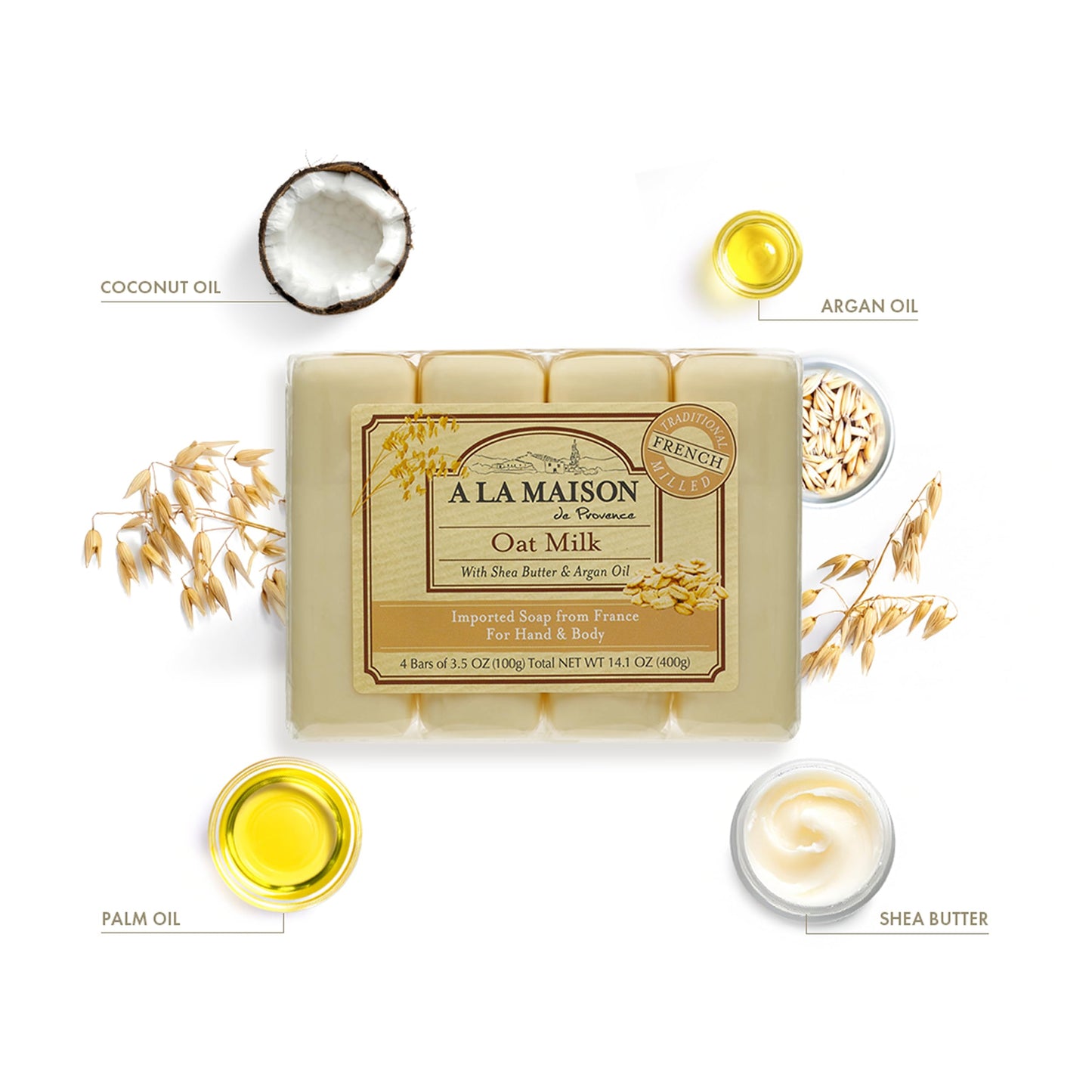 A LA MAISON Oat Milk Bar Soap – Triple Milled Natural Hand Soap, 12 Bars (3.5 oz each)