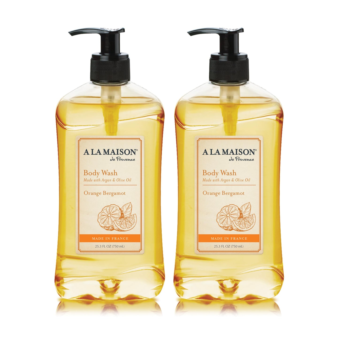 A LA MAISON Orange Bergamot Body Wash 25.36 Fl Oz, 2 Pack | French Milled, Natural Ingredients