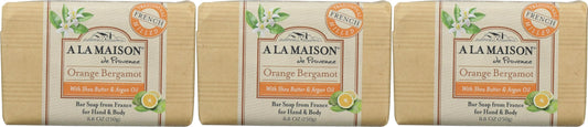 A LA MAISON Triple French Milled Bar Soap – 3 Bars, 8.8 oz Each, Bergamot Orange