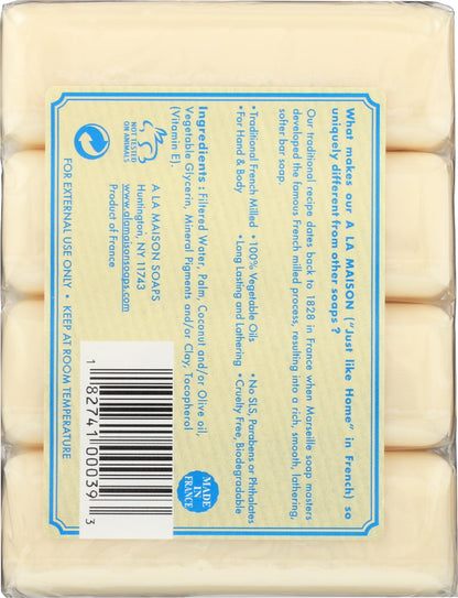 A LA MAISON Hypoallergenic Unscented Bar Soap – 4 Bars, 3.5 oz Each | Triple French Milled