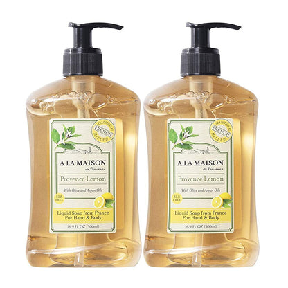 A LA MAISON Provence Lemon Hand Soap – Triple French Milled, 16.9 oz Bottle (2 Pack)