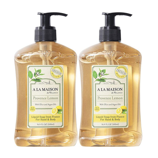 A LA MAISON Provence Lemon Hand Soap – Triple French Milled, 16.9 oz Bottle (2 Pack)