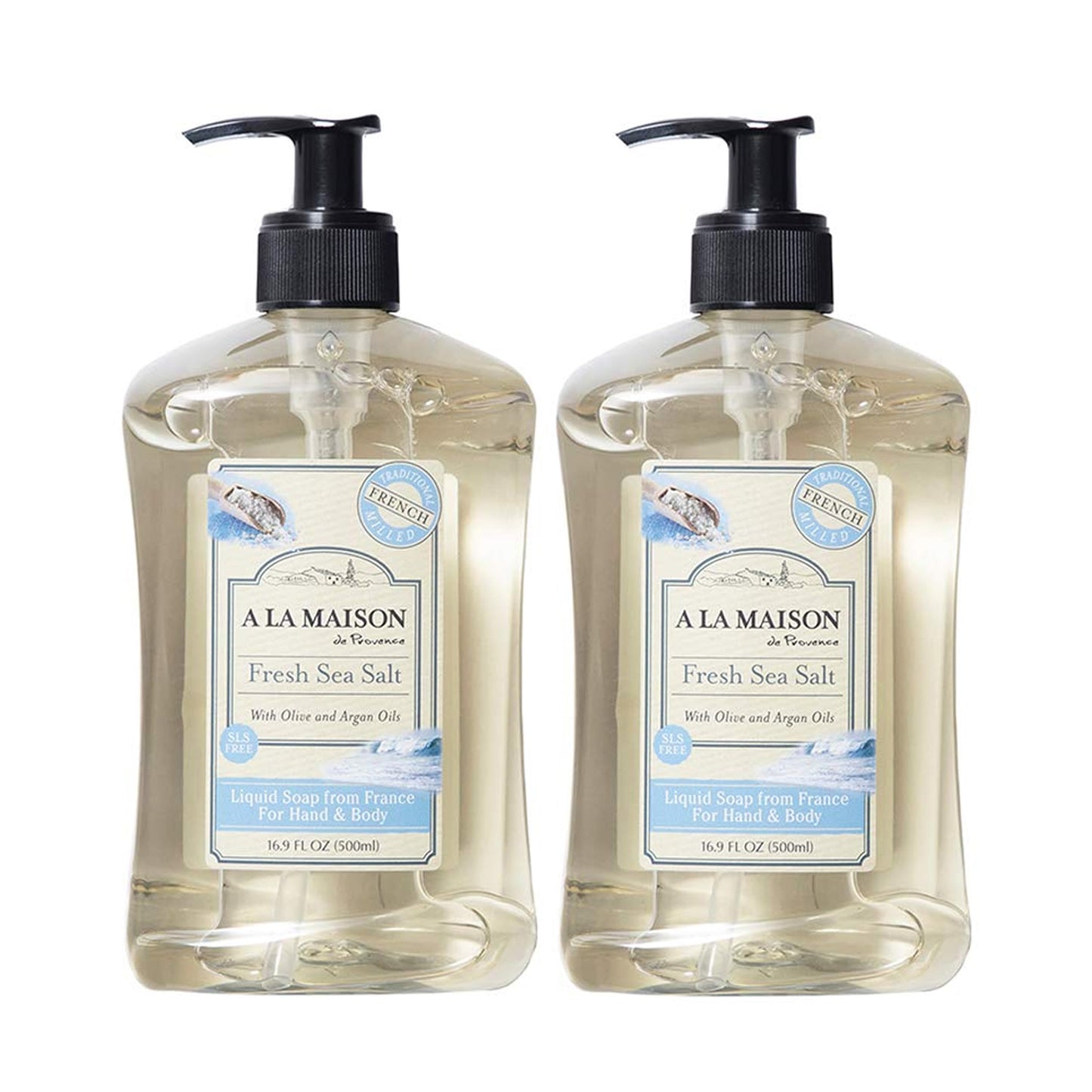 A LA MAISON Provence Fresh Sea Salt Liquid Hand & Body Soap – Pack of 2, 16.9 fl oz Each
