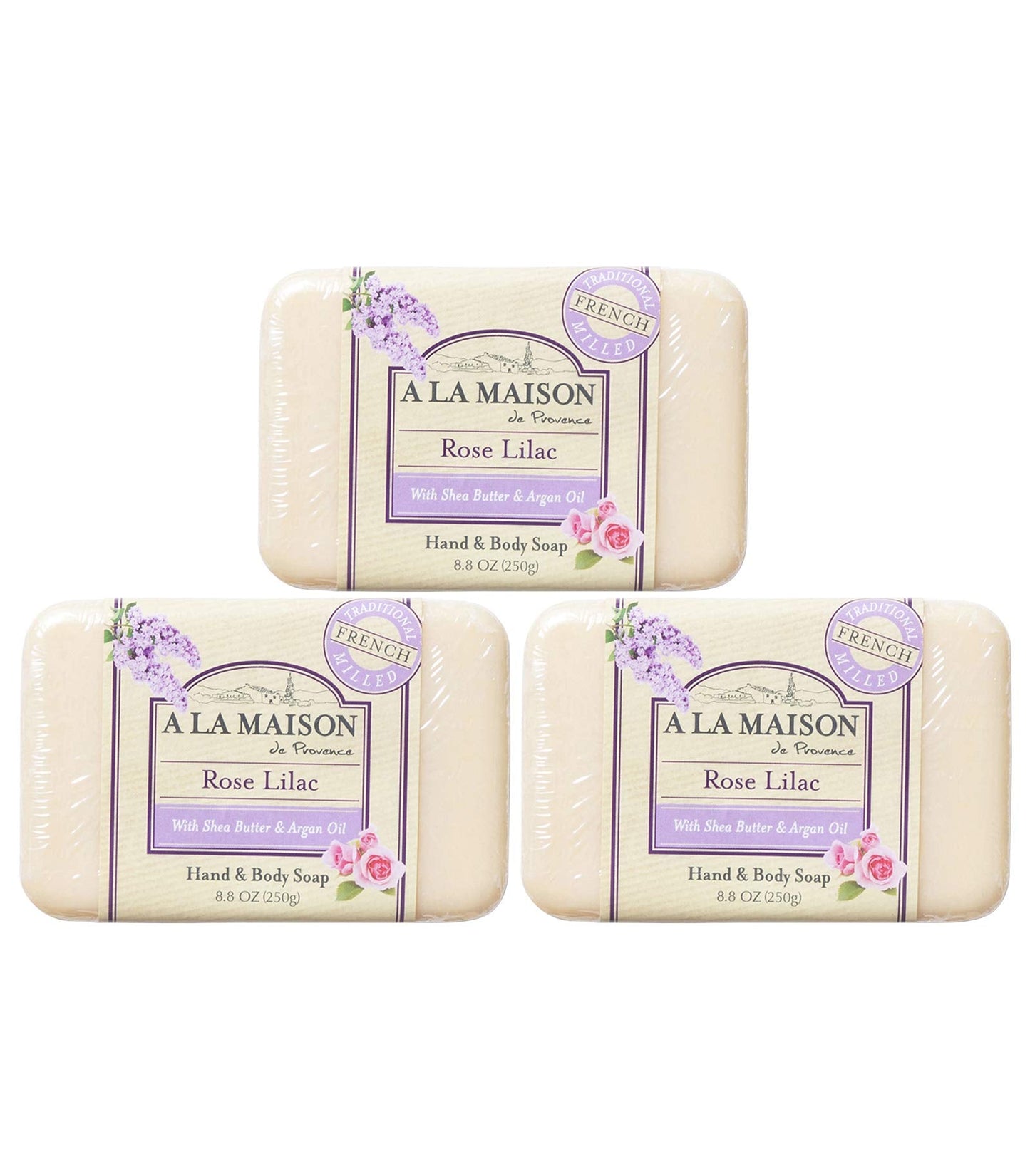 A LA MAISON Rose Lilac Bar Soap – Triple French Milled Natural Hand Soap (8.8 oz)
