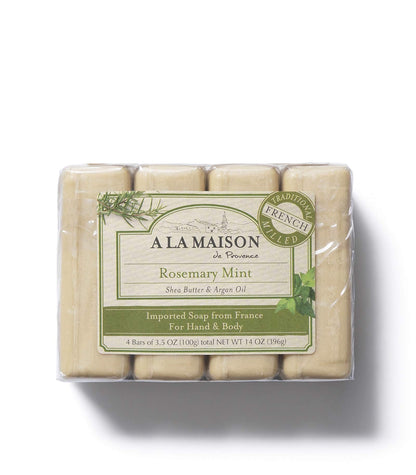 A LA MAISON Rosemary Mint Bar Soap – Triple French Milled Moisturizing Hand Soap (4 Bars, 3.5 oz each)