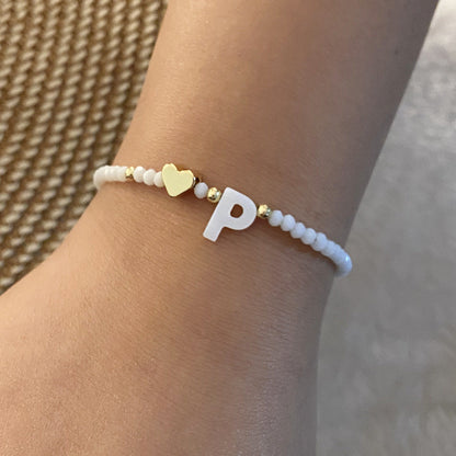 26 Letters White Shell Beaded Bracelet for Women