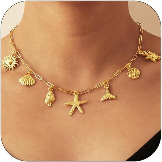 Shell & Sun Starfish Summer Beach Necklace
