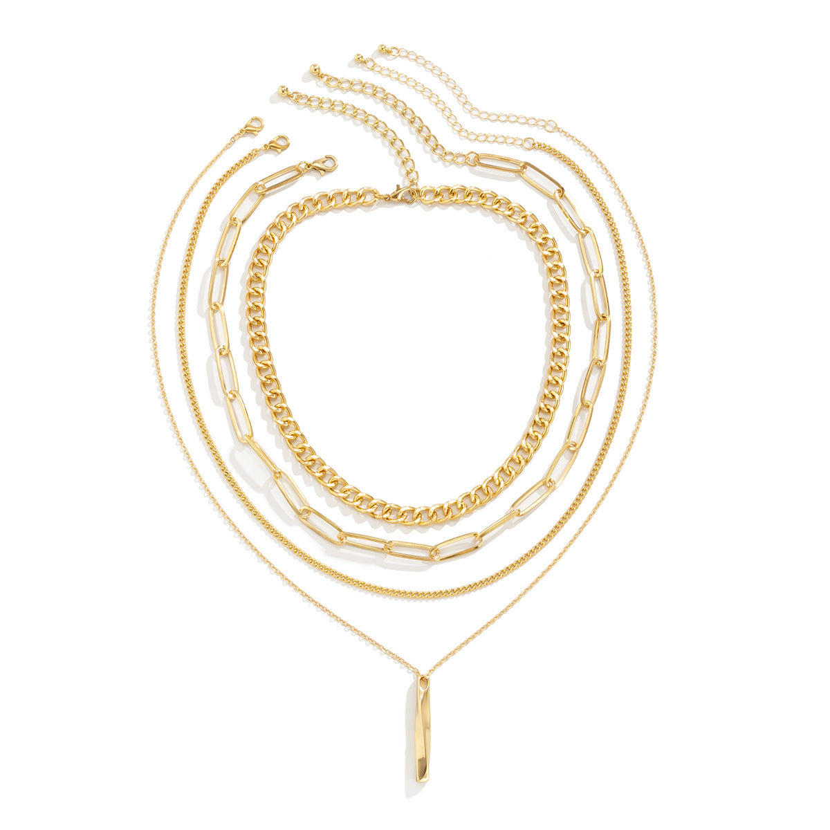 5-Piece Multi-Layer Twisted Metal Rod Tassel Necklace Set